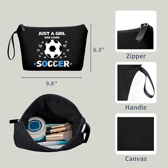 Soccer Cosmetic Makeup Bag, Soccer Gifts for Girls, Travel Organizer, Multifunctional Cosmetic Bag, Black
