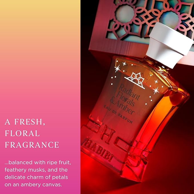 H HABIBI Radiant Florals & Amber Musk Arabian Perfume for Women – 2.5 oz (75ML) Long Lasting Women's Fragrance, Soft Floral Scent with Violet, Rose & Jasmine Notes