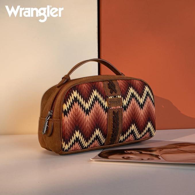 Montana West Wrangler Makeup Bag for Women Small Cosmetic Toiletry Bags Western Make Up Pouch Durable Cute Travel Purse, Brown