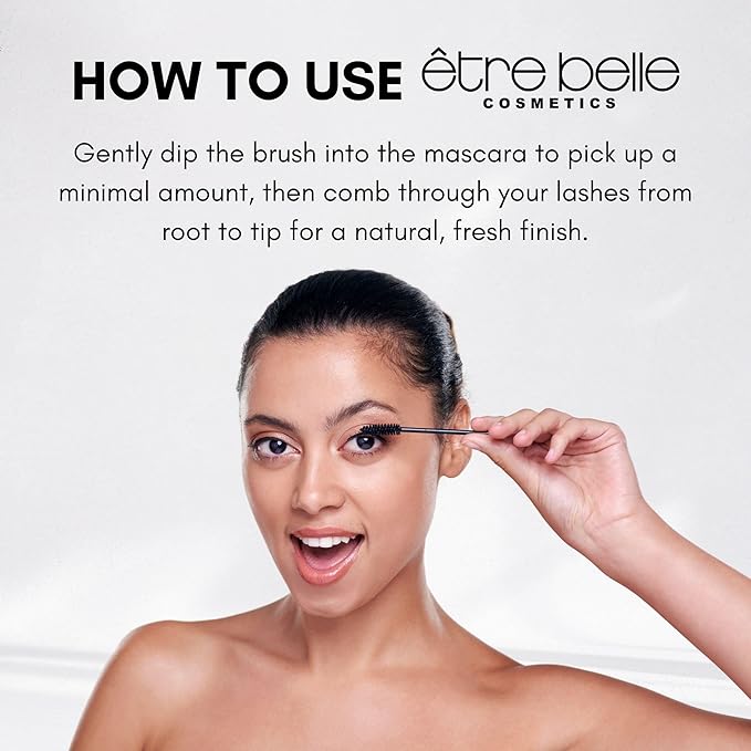 êb être belle Cosmetics Lash X-Press & Hyaluronic Mascara for Women, Conditioning Mascara with Hyaluronic Acid, Beeswax & Rice Bran Wax, Flexible Silicone Brush, Quick Dry Rimel Formula