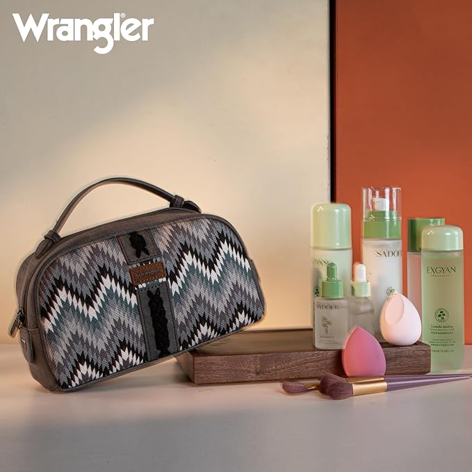 Montana West Wrangler Makeup Bag for Women Small Cosmetic Toiletry Bags Western Make Up Pouch Durable Cute Travel Purse, Grey