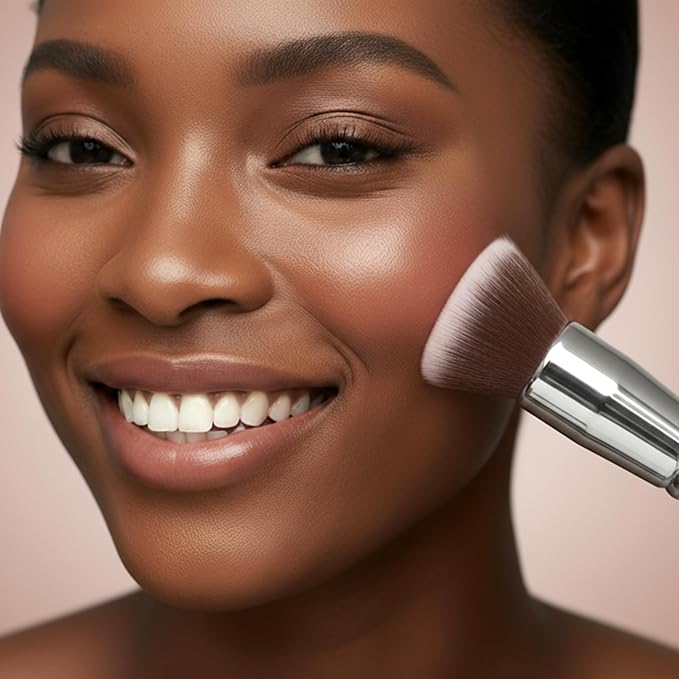 Lamora Makeup Brush Foundation Kabuki - Flat Top Face Brush for Liquid, Cream, and Powder Cosmetics - Full Coverage Blending, Buffing, Stippling, Contouring