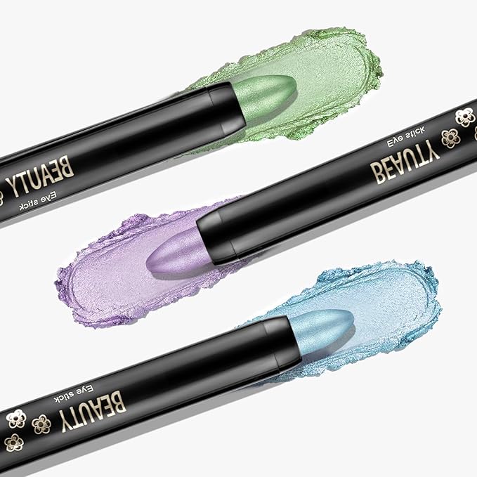 Boobeen 3PCS Cream Eyeshadow Pencil Crayon Waterproof Brightener Stick Shimmer Pen Create Glitter Eye Makeup, Easy to Use