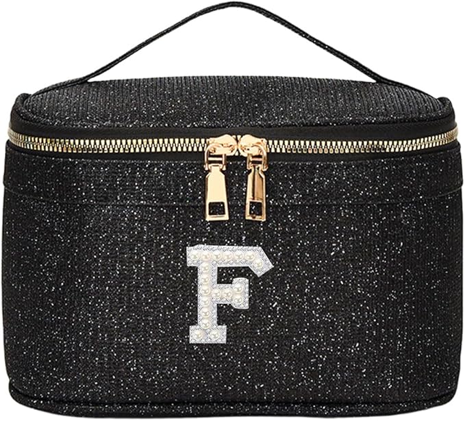 EURYNOME Makeup Bag with Custom Letter F, Water-Resistant Travel Organizer Pouch, (8.3x5.1x5.1 Inch) Cosmetic Case for Women