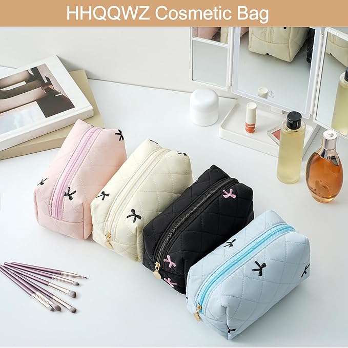 Makeup Bag Travel Cosmetic Bag for Women Girls, Zipper Make Up Pouch, Floral Flowers Toiletry Organizer Makeup, Portable Storage Cosmetic Travel Cloth Bag (Beige)
