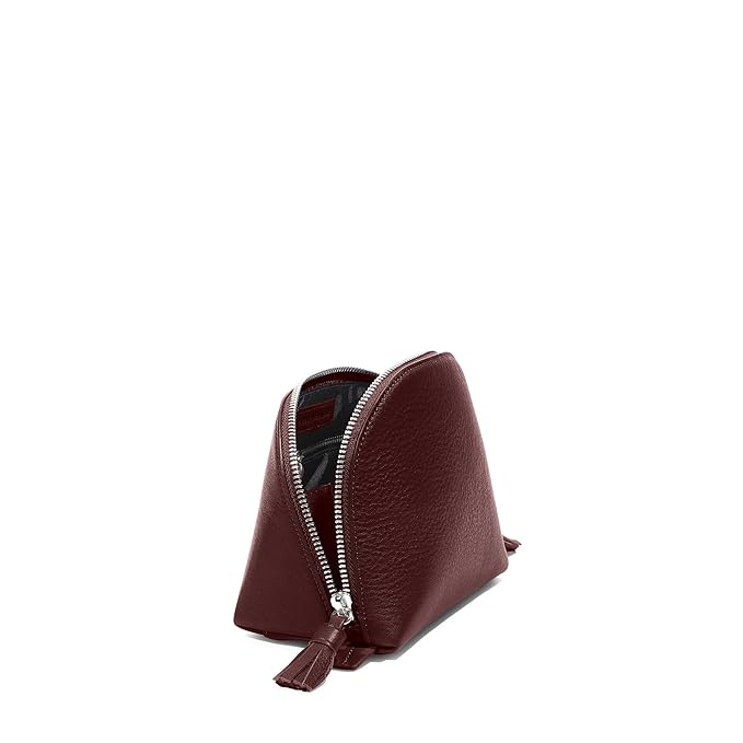 Leatherology Bordeaux Medium Clamshell Makeup Bag – Leather Cosmetic Case with Waterproof Lining, Interior Zip Pocket & Double Tassel Zippers – Travel & Vanity Organizer