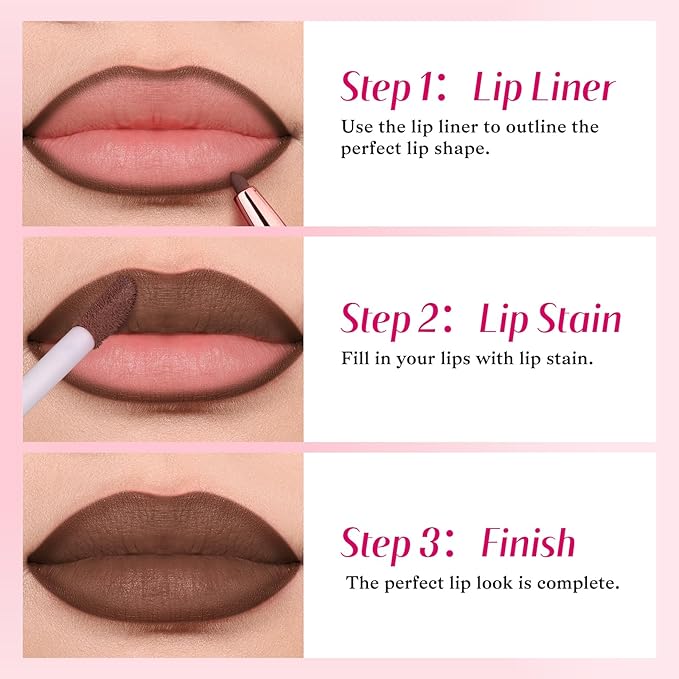 bayfree 2-IN-1 Lip Liner and Lip Stain, High Pigmented Long Lasting Velvet Lip Tint, Well-Defined Lipliner, Weightless Waterproof Not Animal Tested, Matte Finish Makeup