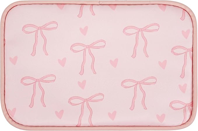 Cute Clear Makeup Bag with Bow Patten,Transparent Nylon Travel Cosmetic Case with Zipper,Portable Makeup Organizer Pouch for Essentials(04Pinkbow-pink)