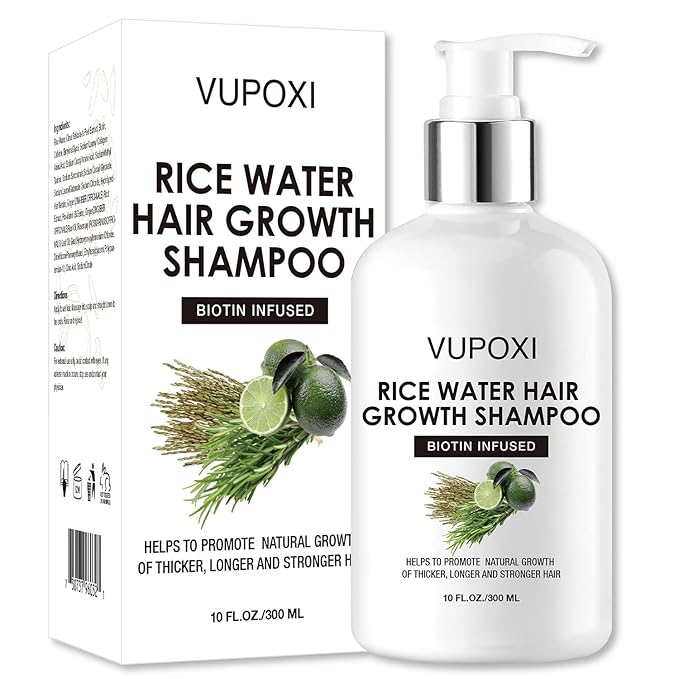 Rice Water Hair Growth Shampoo with Biotin - Ultra-Nourishing Hair Care Set, Promotes Growth, Revitalizes Shine, and Shields from Damage - 10 fl oz