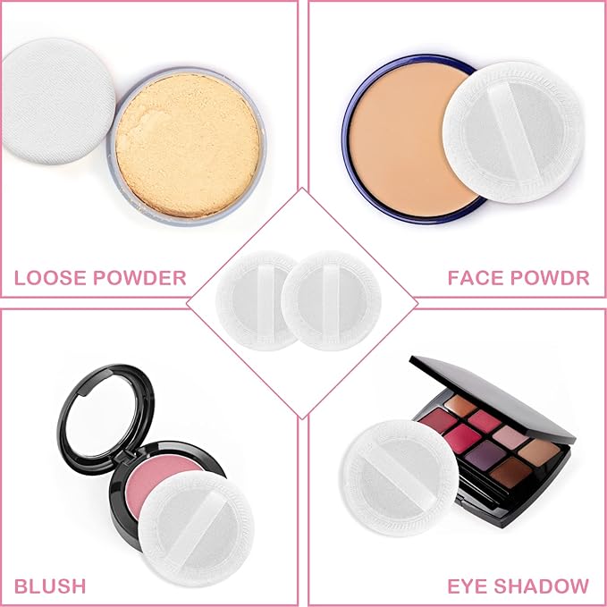 Sibba Powder Puff 2PCS Cotton Cosmetic Face Makeup Velour Powder Pads with Ribbon for Loose and Foundation Round White Dry Puff Suitable for Eyeshadow Blush Concealer and etc.