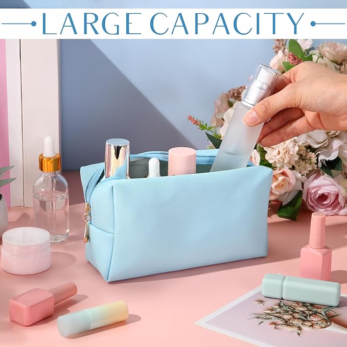 Sanwuta 9 Pcs Makeup Bags Bulk PU Double Zippers Cosmetic Bag Makeup Toiletry Christmas Small Pouch Portable Travel Organizers Case for Women Bridesmaid Party End of The Year(Macaron Colors)