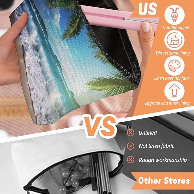 Makeup Bag Travel Cosmetic Bags Small Makeup Case Waterproof Zipper Pouch for Women Girls 7X9inches - Tropical Beach Scenery with Palm Trees