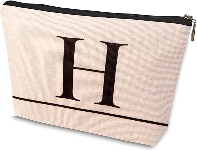 Letter A-Z Initial Personalized Makeup Bags, Birthday Gifts for Women, Monogrammed Gifts for Women Mom Sister Best Friend Bride Bridesmaid, Mothers Day, Christmas, Small Travel Cosmetic Bag (H)