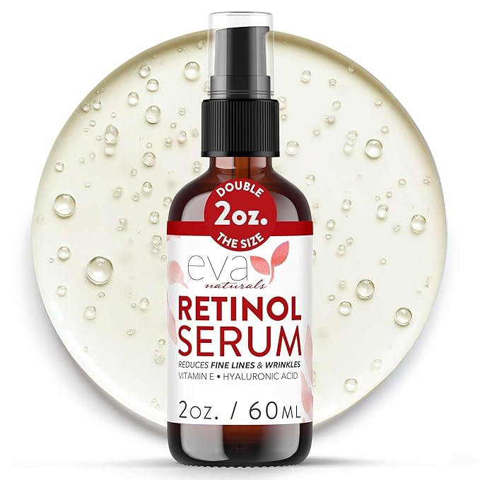Eva Naturals Retinol Serum for Face – Anti Aging Night Serum with Hyaluronic Acid, Vitamin E, Witch Hazel, Aloe – Wrinkle Moisturizer, Dark Spot Corrector, Acne Scar Treatment, Skin Brightening – 2oz