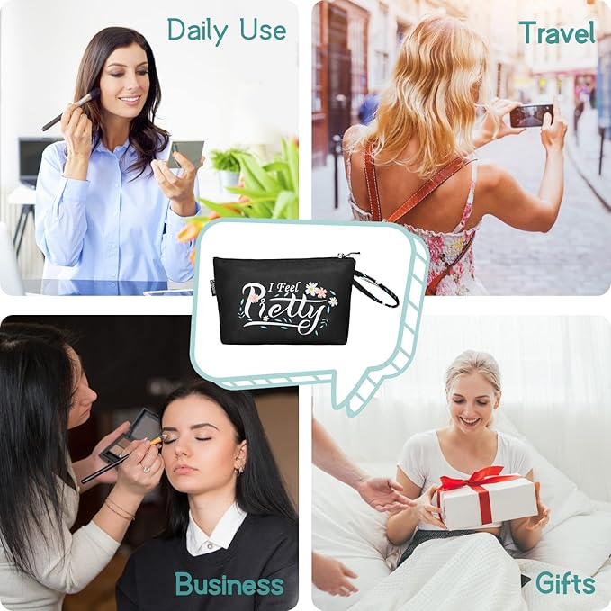 Gloppie Small Makeup Bag for Purse Cosmetic Bag for Women Little Beauty and Personal Bag Must Have Purse Essentials Black