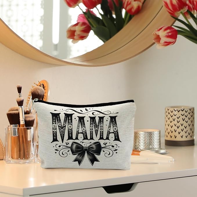 Mama Goth Bow Makeup Bag, Mother's Gifts for Mama Makeup Zipper Pouch, Mom Cosmetic Bags for Women, Mama Mom Gifts from Daughters Sons
