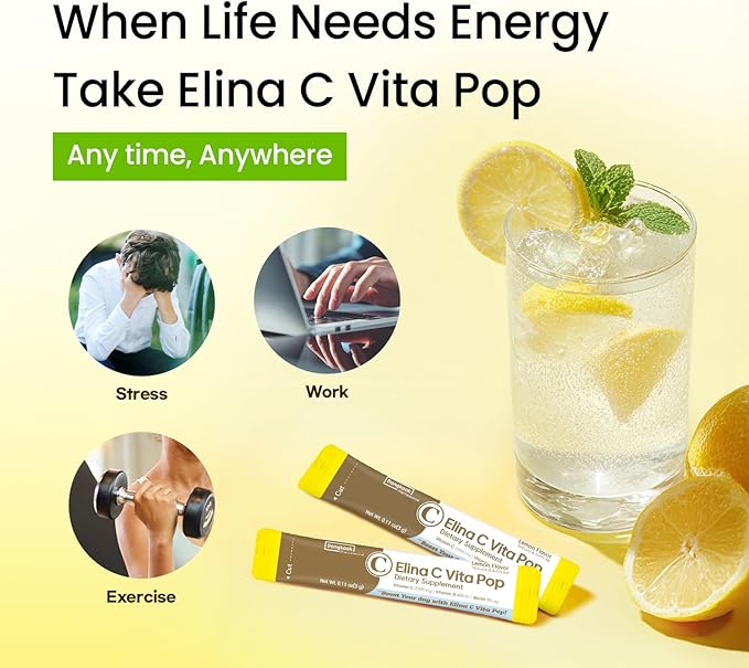 Vita Pop Vitamin C 2,000mg Korean High-Potency Daily Portable Zero Sugar Lemon Flavor Vitamin D & Biotin for Adults & Kids – Vitamin C Supplement for Immune Support, 100 Packets