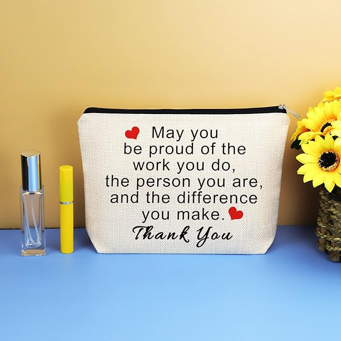 Thank You Gifts for Women Social Worker Makeup Bag Inspirational Gifts for Friends Colleague Coworker Employee Appreciation Gift for Nurse Mentor Teacher Thanksgiving Birthday Gift Cosmetic Bag Pouch