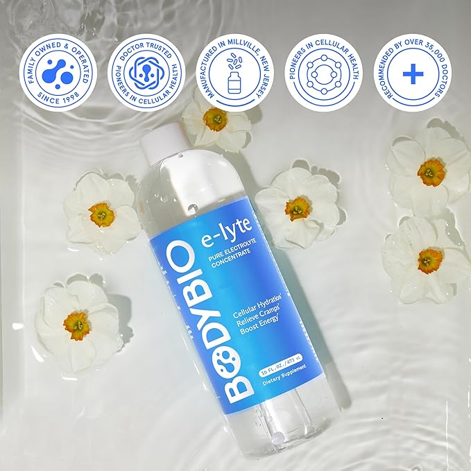 BodyBio e-Lyte - Liquid Electrolyte Concentrate for Clean Hydration, Energy & Cramp Relief - No Sugar, No Artificial Flavors, No Fillers, Keto Friendly