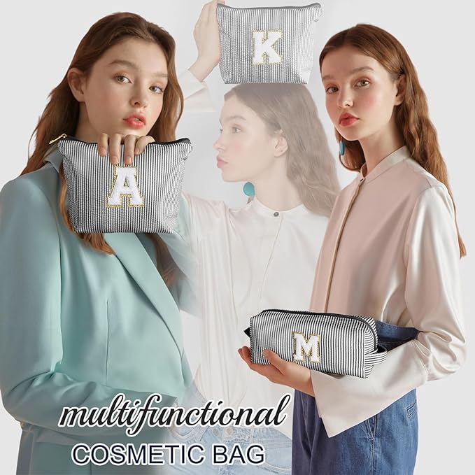 YOOLIFE Gifts for Teen Girls - Personalized Initial Cosmetic Makeup Pouch | Travel Bag | Black