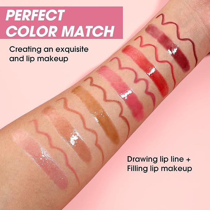 Jolilab Matte Lip Liner Lip Oil Set, Lip Makeup Set Natural Smooth Long-Lasting And Hydrating Beauty Daily Cosmetics Gift for Girls Easy-to-Use(9pcs)