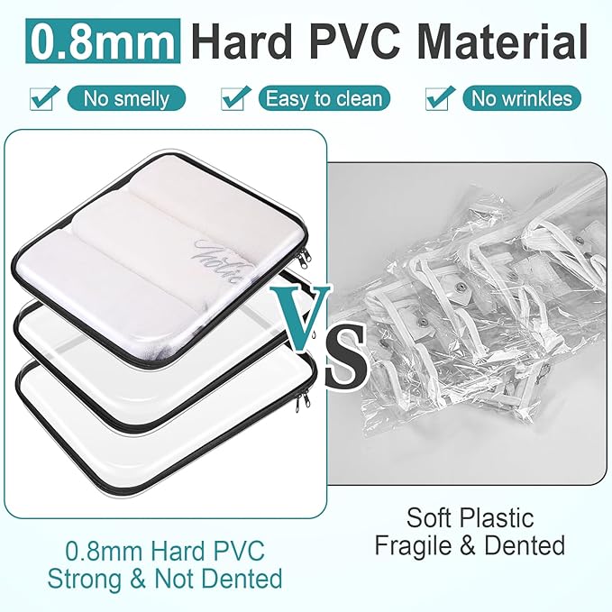 Hoolerry 3 Pcs Clear Hard Zipper Case Plastic Pouch Transparent Hard Case Clear Makeup Bag Portable Travel Organizer Bin for Cosmetics, Building Blocks, Puzzles(Black,L)