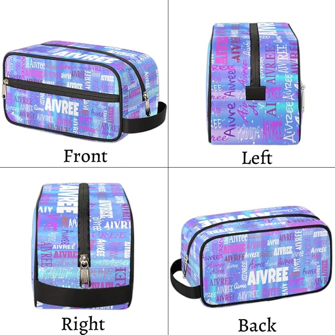 Custom Makeup Toiletry Bag, Personalized Travel Cosmetic Organizer Case Portable Bag with Zipper, Gradient Blue Color Striped Background
