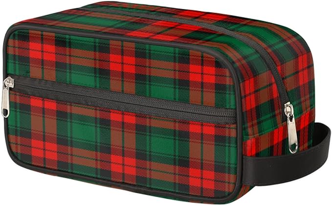 Christmas Baofu Grid Green Red Travel Toiletry Bag for Women Men Lightweight Cosmetic Makeup Bag Organizer Waterproof Shaving Bag Dopp Kit with Large Capacity for Toiletries and Shaving Accessories