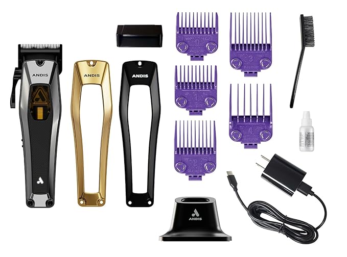 Andis 562446 Recon Professional Barber Hair Clipper, Adjustable-Fixed Phaze Blade, Includes OG Comb Set, Lithium Ion 4-Hour Run Time, Interchangeable Covers, Black/Gold