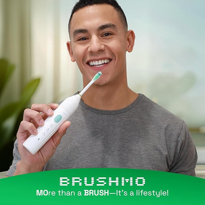 Brushmo e-Series Total Clean Replacement Toothbrush Heads, Compatible with Philips Sonicare Screw-on Electric Toothbrush Handles, 6 Standard Heads, Medium Firm Dupont Bristles, BM726-bg, White