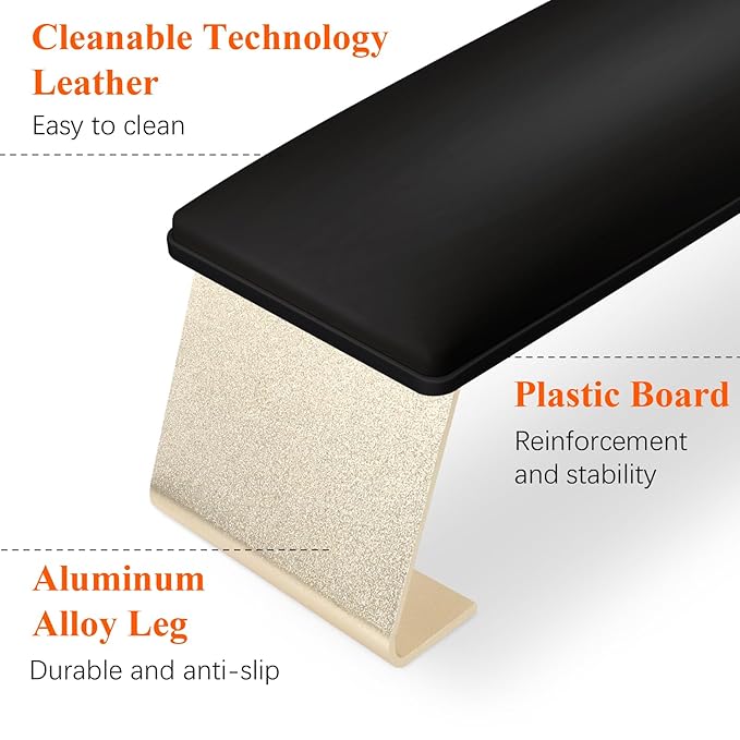 Erasable Arm Rest for Nails Tech, Luxury Nail Arm Rest Black Manicure Hand Rest for Nails Tech with Non-Slip Aluminum Alloy Legs, Cleanable Technology Leather