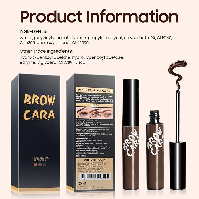 Brow Tattoo Peel Off Tint - Eyebrow Gel Tint with Eyebrow Stencils Long-Lasting Makeup, Brow Gel Eyebrow Tattoos Waterproof, Eye Brow Pencils Create Full Voluminous Brows for Women (Gray Brown)
