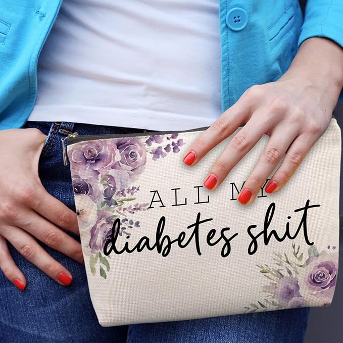 Diabetes Care Funny Gifts for Women, Funny Diabetes Travel Case, Diabetes Care Gag Gifts Mothers Day Birthday Gifts for Women Grandma All My Diabetes Shit Diabetic Bags for Supplies