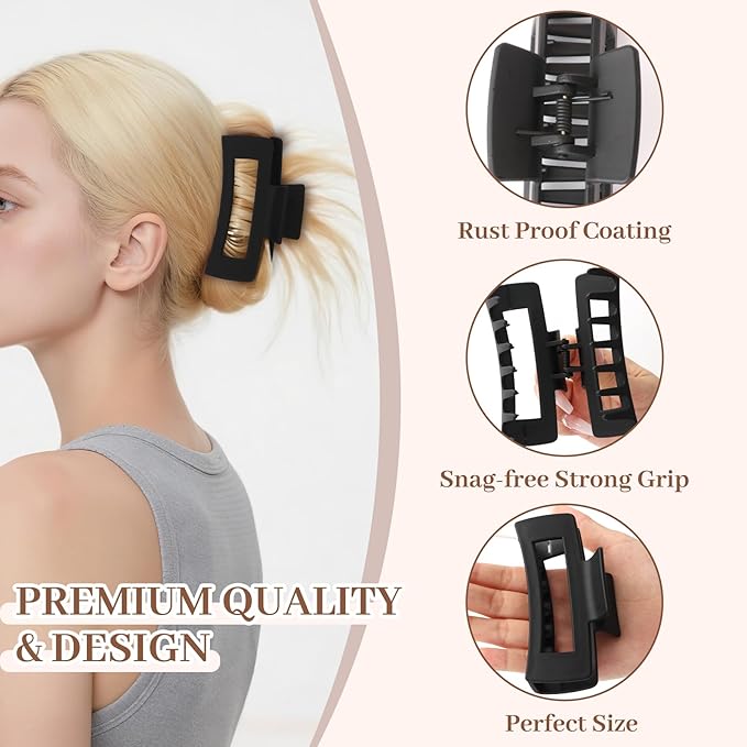 Matte Non-Slip Large Hair Clips for Women 8PCS (All Black), Durable Claw Clips for Women/Girls | Gift-Ready Neutral Hair Accessories for Daily & Special Occasions