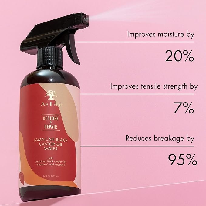 As I Am JBCO Water 16 oz - Nano Curl Strengthener - Moisturizes and Detangles - Anti-Frizz - Increases Fiber Strength - Enriched with Jamaican Black Castor Oil, Vitamin C, and Vitamin E, Red