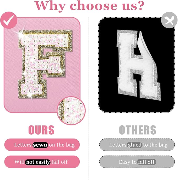 Personalized Initial Letter Makeup Bag, Preppy Glitter Letter Patch Cosmetic Pouch Zipper,PU Waterproof Travel Toiletry Bag Cute Makeup Organizer Monogrammed Make Up Bag,Gift for Women Girls(Letter F)