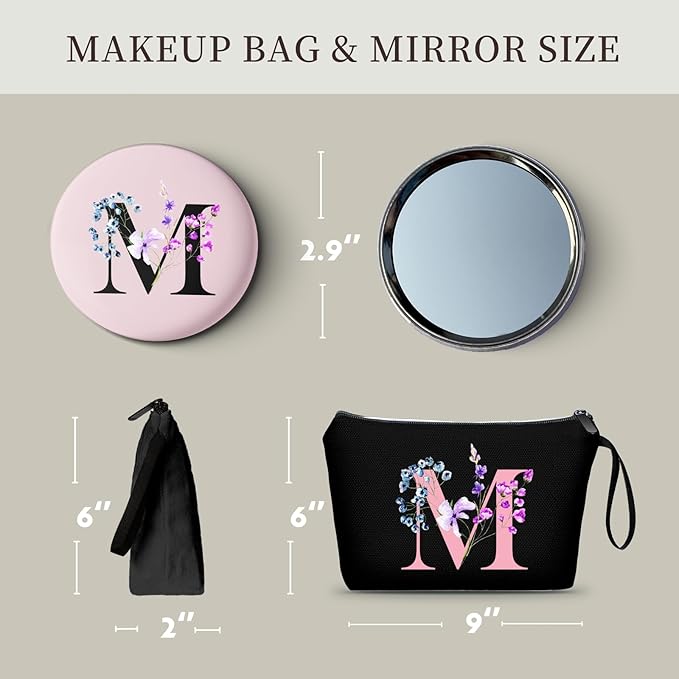 Birthday Maid of Honor Gifts for Women Her Mom Team Teacher Friend Bridesmaid Bride Personalized Makeup Cosmetic Bag with Mirror Valentines Mothers Day Christmas Graduation M