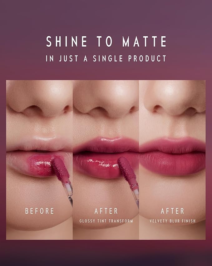 Blurring Lip Tint - Shine Lip Gloss to Soft Blurry Lip Matte Finish, Long-Lasting Lip Stain, Smooth and Blur lip lines, Weightless Watery-Velvet Feel, Hydrating & Non-Sticky (014 DIVA)