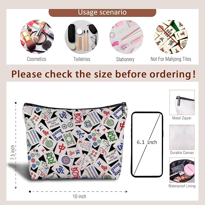 Mahjong Gifts Cosmetic Bag - Mahjong Makeup Bag Women's Zippered Bag for Purse, Mahjong Cosmetic Bags for Women