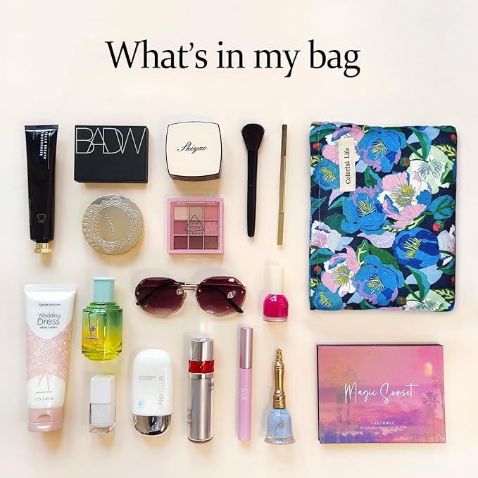 STARDW Aesthetic Floral Makeup Bag Cute Small Cosmetic Bags for Women Girls, Travel Toiletry Bag Large Capacity Zipper Makeup Pouch, Purse Organizer Pouches (Peony Flower)