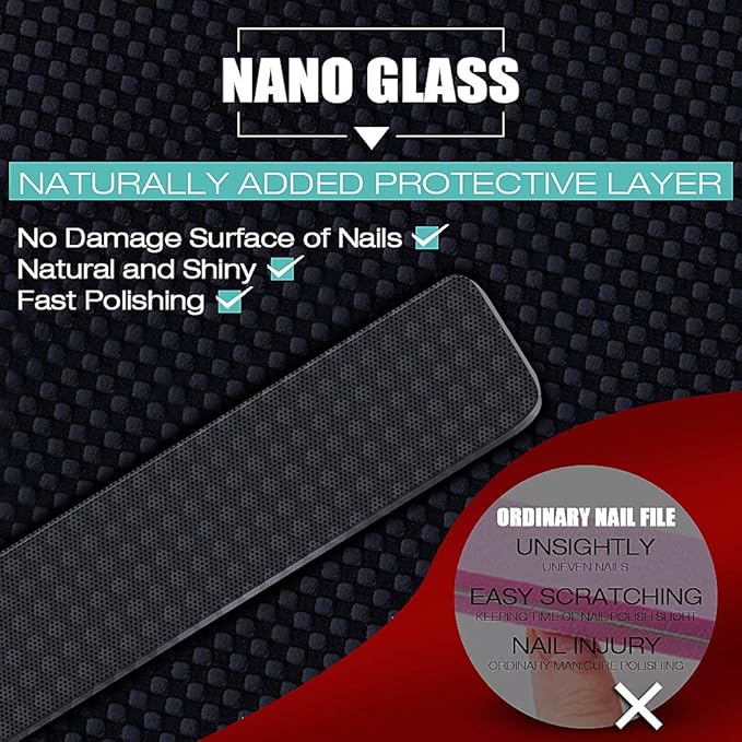 Glass Nail File - 2PC Upgrade Glass Nail Shiner for Natural Nails Nano Nail Buffers Crystal Polisher with Case, Professional Manicure Tools Kit for Acrylic Nail Care for Women and Girls
