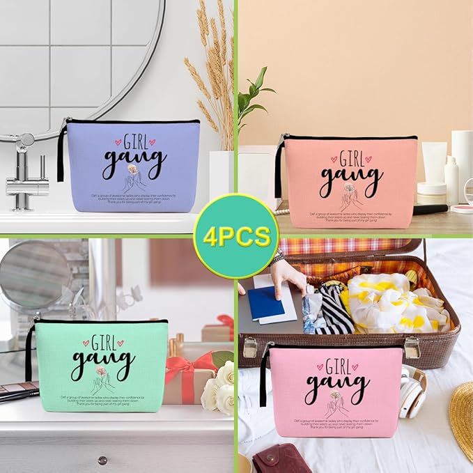 4Pcs Girls Trip Favors Weekender Bags for Women - Girl Power Makeup Bag with Zipper Pouch for Wedding, Bachelorette Party