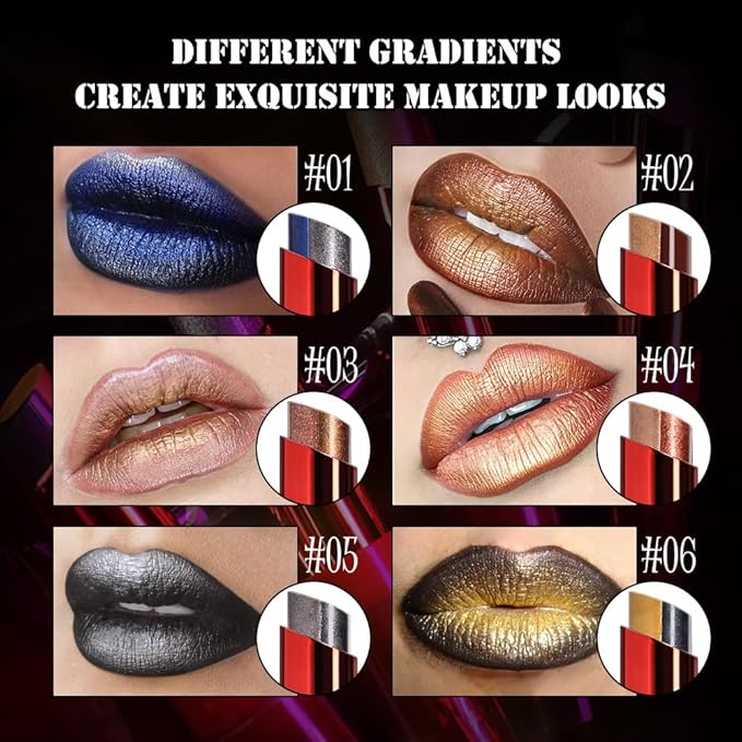 AMY'S DIARY Shimmer Gold Black Lipstick Long Lasting Metallic Lip Liner Shimmer for Women Makeup Double Colors Eyeshadow Stick Hydrating Highly Pigmented Coverage Non Stick Cup Lips makeup