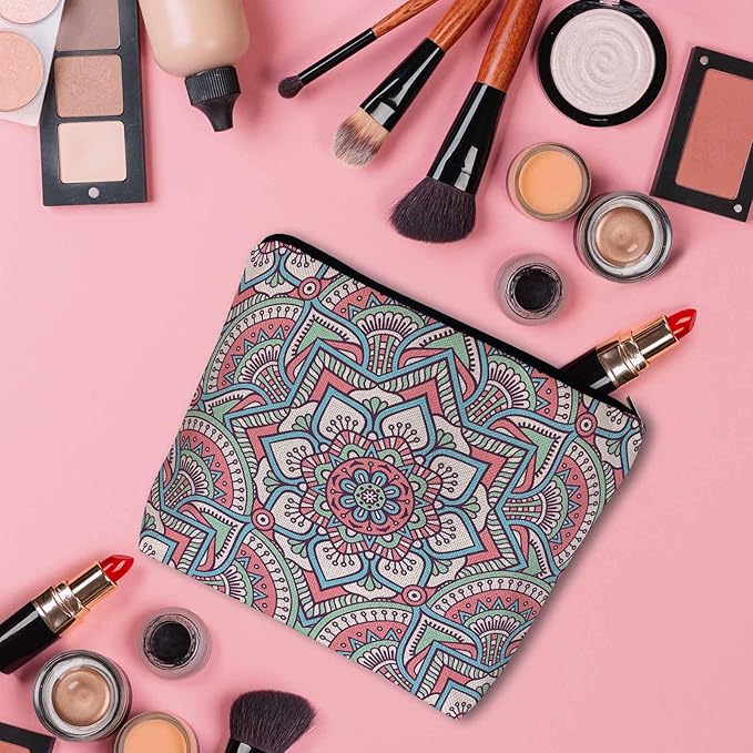Woman Makeup Bag Mandala, Ethnic Tribal Mandala Floral Boho Makeup Bags Travel Cosmetic Bags Toiletry Makeup Organizer Pencil Pouch Make Up Cosmetic Bag For Owners Lady Birthday Gifts