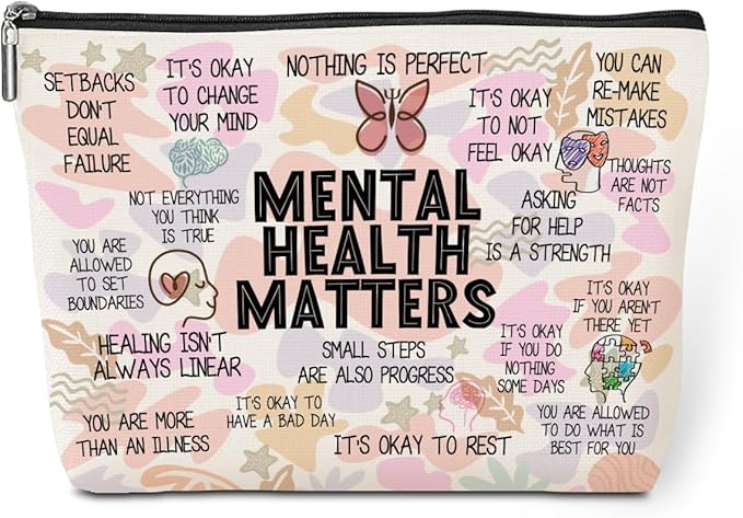 Mental Health Gifts Makeup Bag Positive Affirmations Mental Health Awareness Inspirational Gifts for Women Female Friend Coworker Birthday Friendship Mothers Day Nurse Day Travel Toiletry Bag