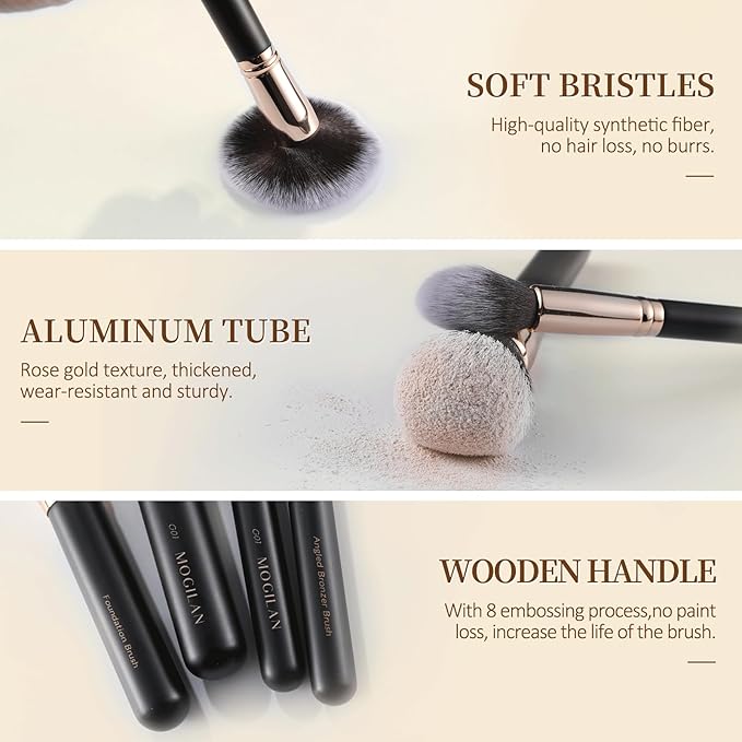 Makeup Brush Set with Black Travel Case -Premium Soft Synthetic Foundation, Contour & Eyeshadow Brushes for Liquid,Cream & Powder Blending Professional MUA Make Up Kit 11PCS