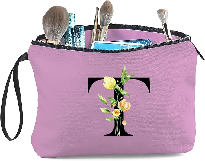 Women Birthday Unique Bride to be Bridal Shower Initial Gifts for Mom Sister Friend Her Teacher Aunt Makeup Cosmetic Bag with Mirror Mothers Day Christmas Graduation T