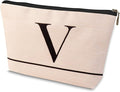 Letter A-Z Initial Personalized Makeup Bags, Birthday Gifts for Women, Monogrammed Gifts for Women Mom Sister Best Friend Bride Bridesmaid, Mothers Day, Christmas, Small Travel Cosmetic Bag (V)