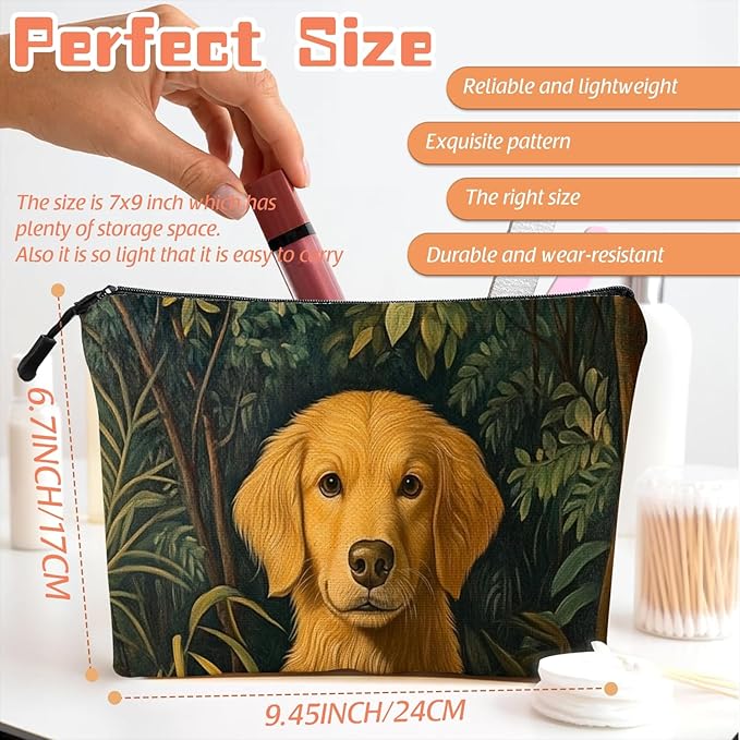 Cosmetic Bags Travel Makeup Toilet Case Waterproof Pouch for Women Girls 6.7X9.45inches - The Serene Allure of A Dog in AJungle Scene