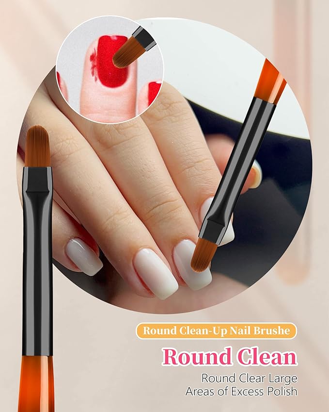 3PCS Nail Art Clean Up Brushes, Round/Angled/flat Acetone Resistant Gel Nail Polish Remover Brush, Nail Brushes for Tidying Up Polish Mishaps on Cuticles, and Nail Art Designs（Orange Black）